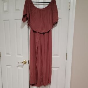 City Chic Off-Shoulder Jumpsuit in Dusty Rose